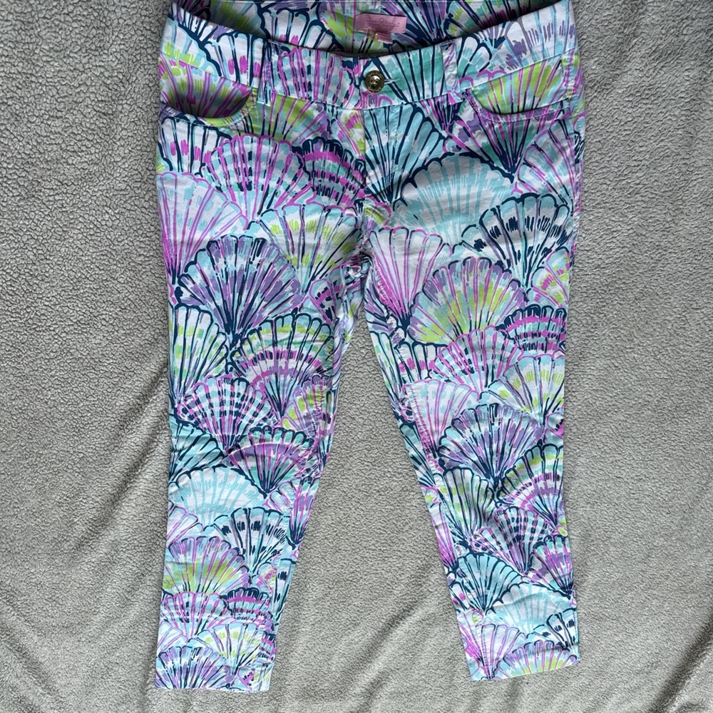 Lilly Pulitzer Pastel Shell-Print Cropped Pants in Blue, Pink, Green